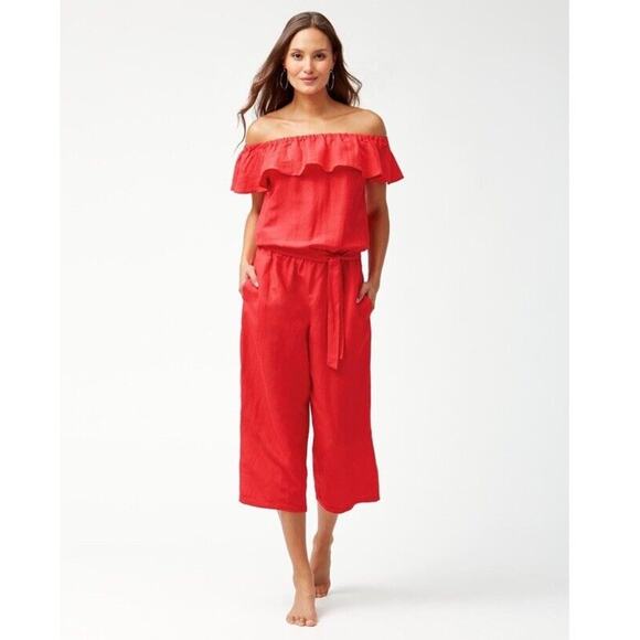 Tommy Bahama Pants - Tommy Bahama red jumpsuit Linen-Blend Red Off-The-Shoulder MINT